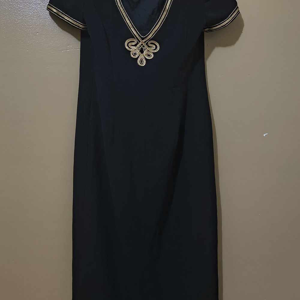Maggy London Black Maxi Dress with Gold Details